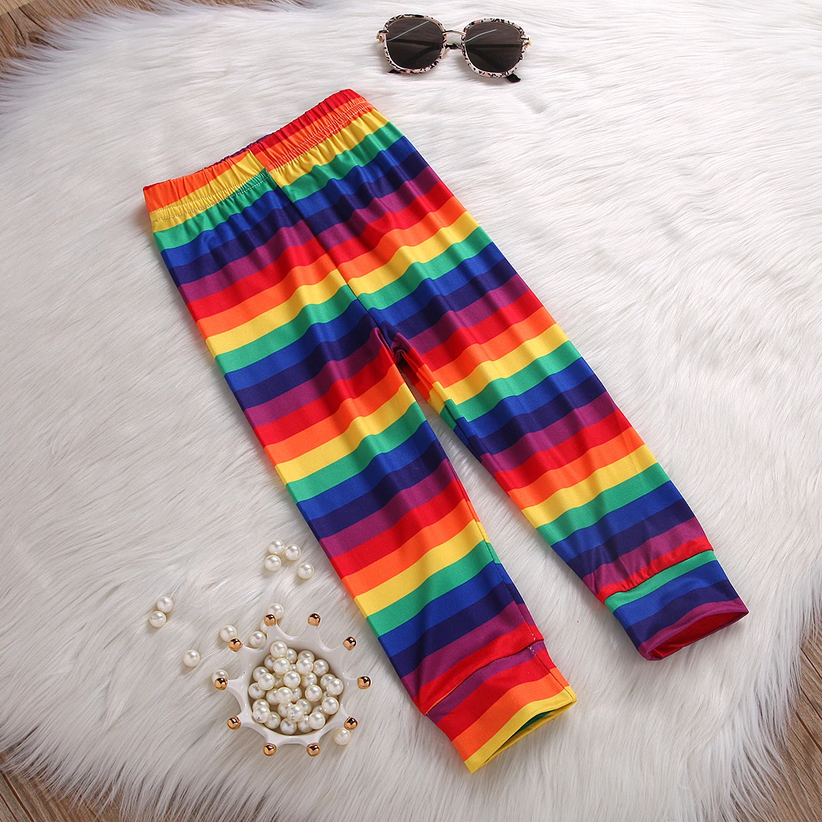 Новые весенне-осенние радужные брюки для маленьких девочек хлопковые длинные