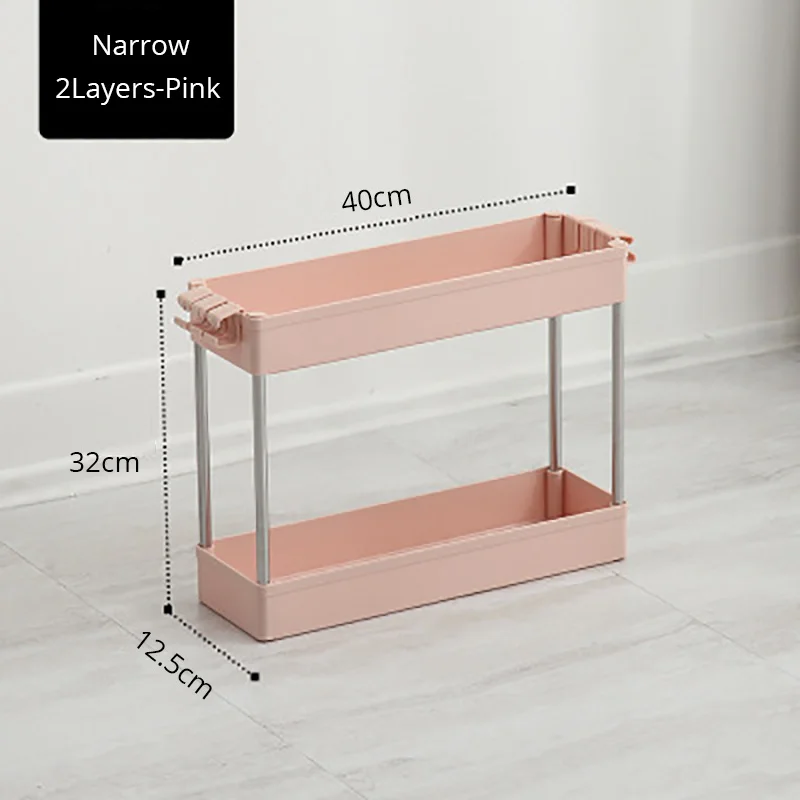 Narrow-2Layers-Pink BR узкие кухонный стеллаж для хранения холодильник стороной наружу полка 2/3/4 слоя подвижные ванная комната Органайзер на колесах из нержавеющей стали Gap держатель - Цвет: Narrow-2Layers-Pink