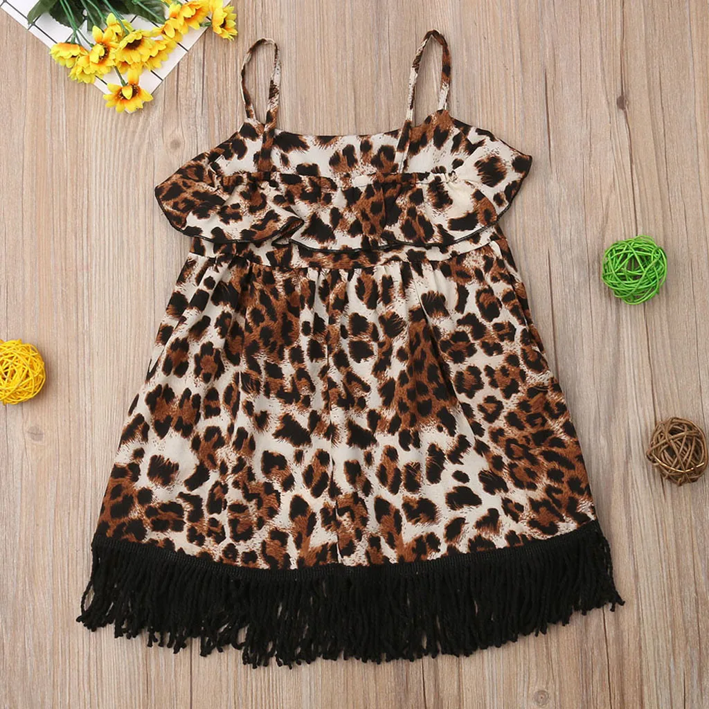 Toddler Kid Baby Girl Leopard Striped Printed Tassel Party Princess Dress Clothes roupa infantil menina ensemble bebe fille ete | Детская