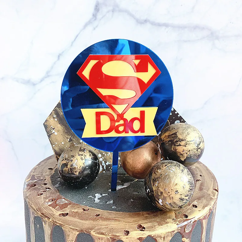 New Super Dad Happy Birthday Acrylic Cake Topper Father's Day Acrylic Cupcake Topper For Dad Birthday Party Cake Decorations