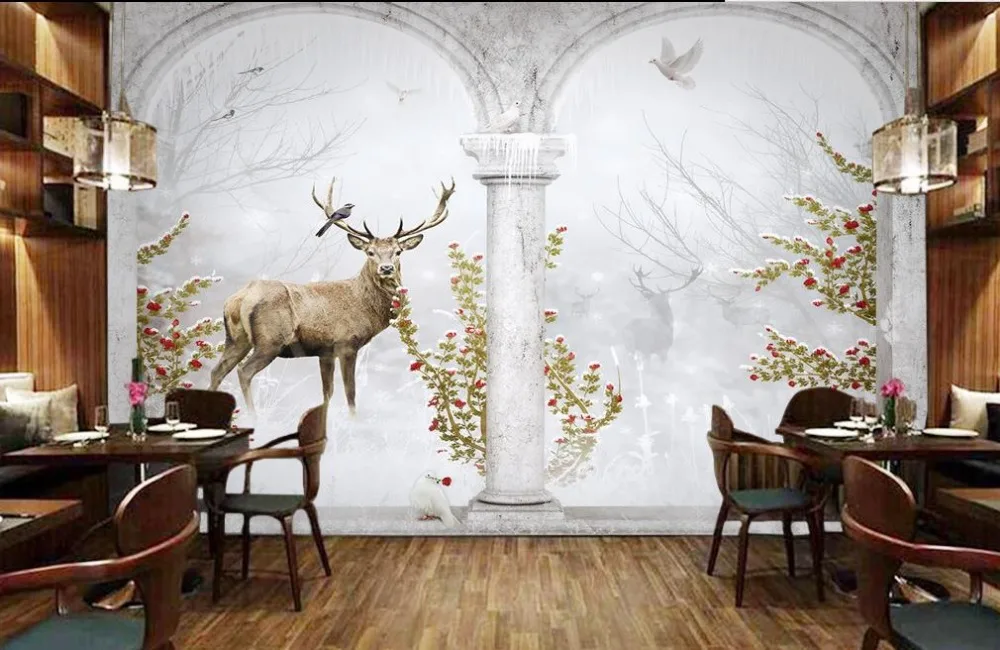 Пользовательские фото обои 3D стереоскопические континентальные зимние олень 3d
