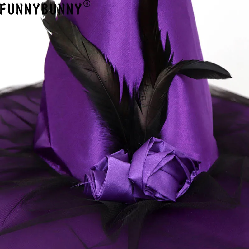 FUNNYBUNNY высокий шляпа ведьмы с перьями вуаль дамы Хэллоуин нарядное платье