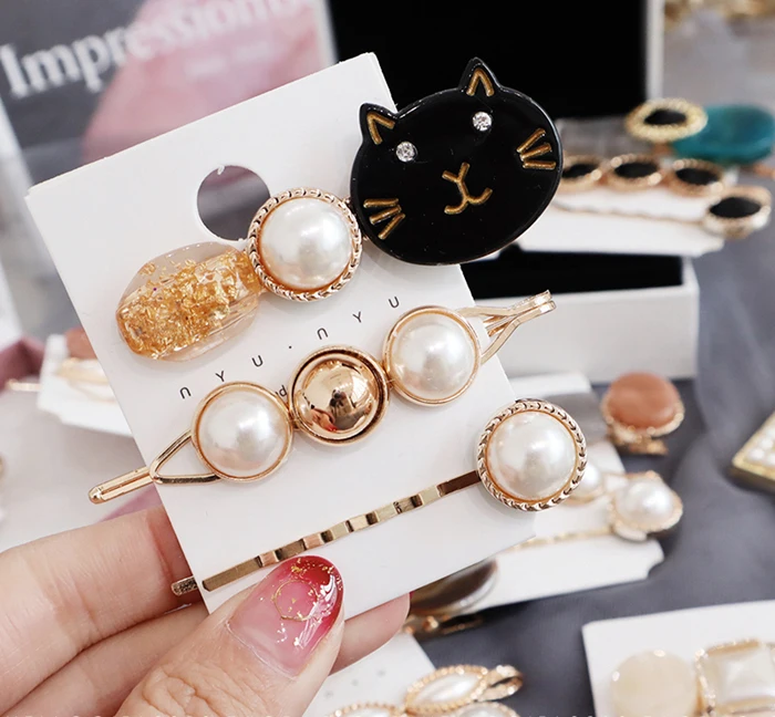 3 шт. жемчужный зажим для волос девочек ретро Заколка акриловые заколки