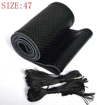 47CM BLACK Хит, чехол на руль из натуральной кожи для грузовика, автомобиля 42 см, 45 см, 47 см, чехол ручной работы с иглами и нитками - Название цвета: 47CM BLACK