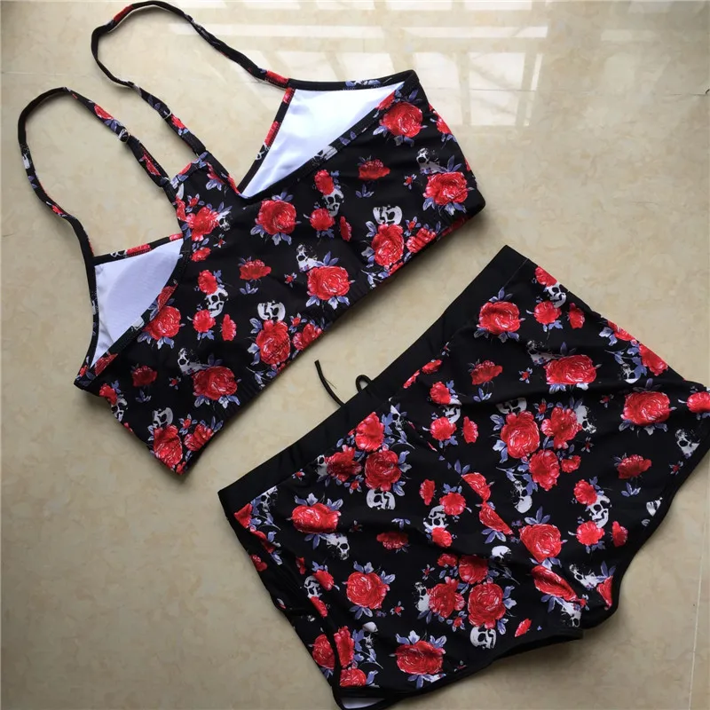 

2018 Plus Size XL-5XL Swimwear Two Pieces Bikini set Skull/Floral Print Large Swimsuit Women Big Swim Suits Flower Bathing suit