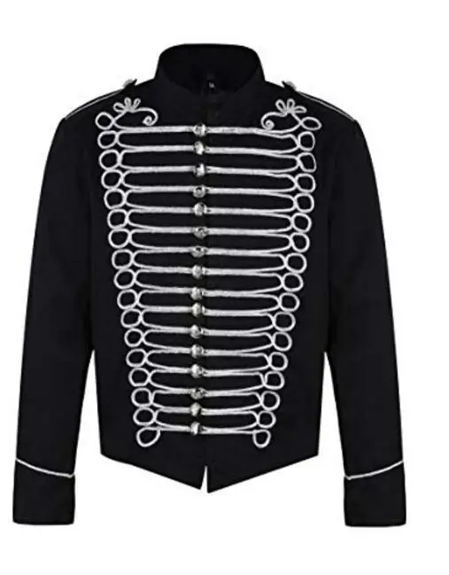 black silver trim Мужская Панк-полицейский военный барабанщик парадная куртка принца Косплей Костюм на заказ - Цвет: black silver trim