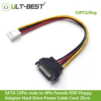 ult best 10pcsbag cable sata 15pin male to 4pin female fdd floppy adapter hard drive power cables cord 20cm
