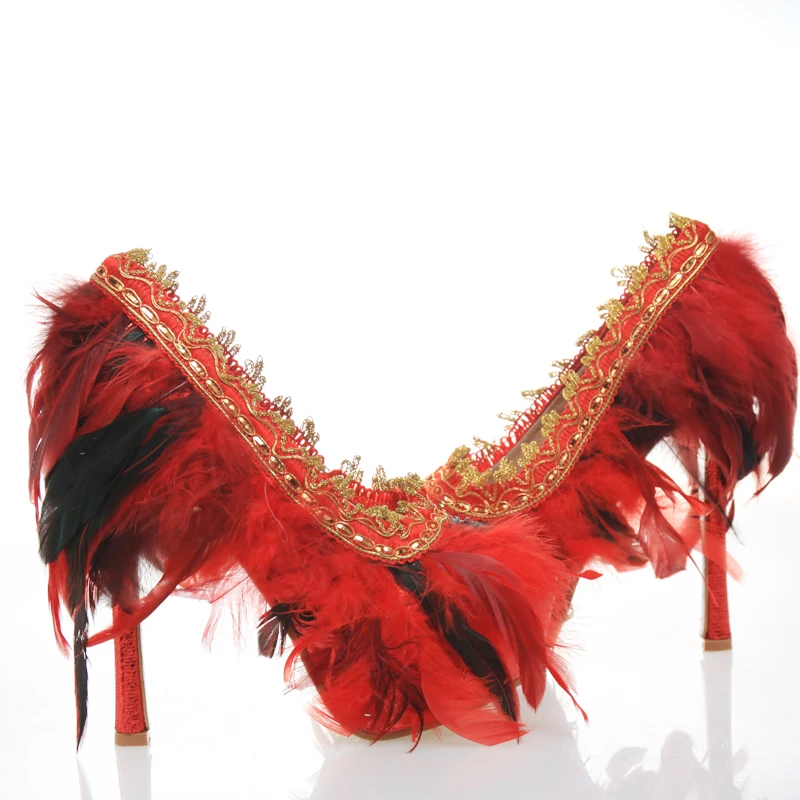 Туфли-лодочки женские на высоком каблуке пикантная красная обувь ручной работы с