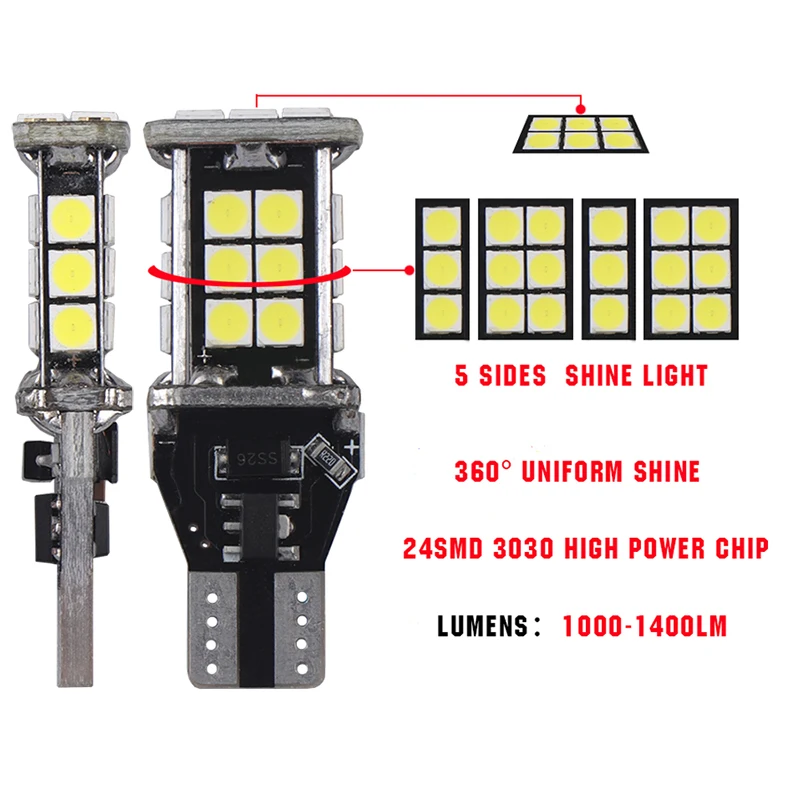 2 шт. суперъяркие Автомобильные светодиодные лампы T15 W16W 921 912 3030 лм SMD CANBUS без