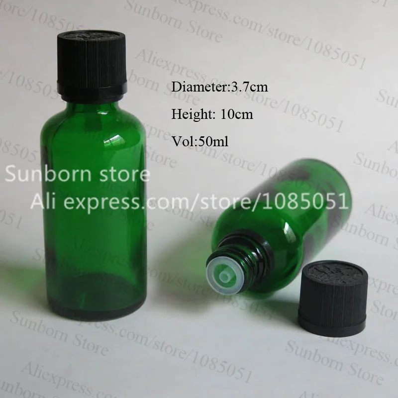 

10pcs/lot 50ml Green Glass Bottle With Black Tamper Eveident Dropper for Essential Oil Perfume Refillable Bottles