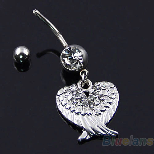 Хит продаж стальные стразы двойные крылья подвеска шарик кольцо для пупка пупок