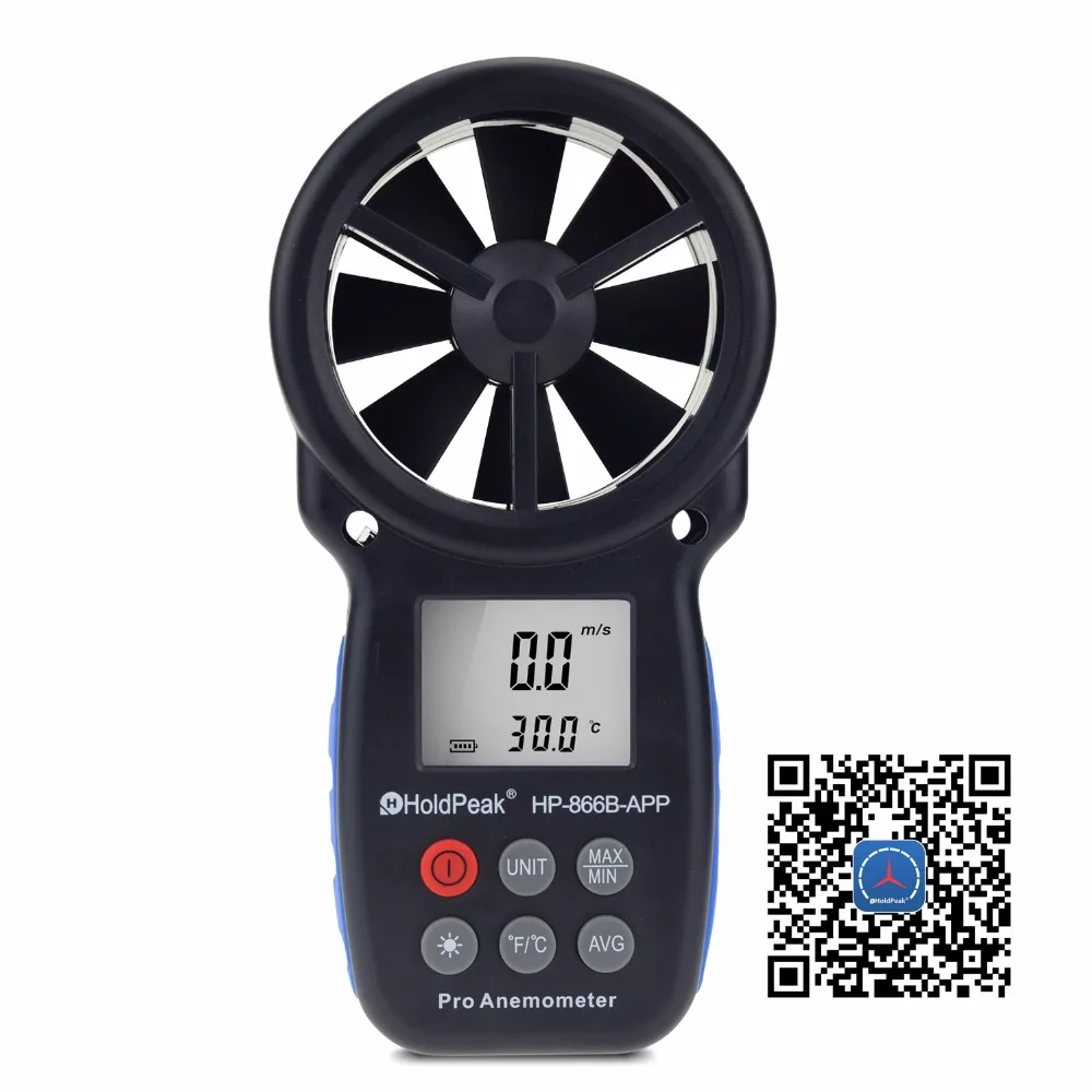 HoldPeak HP-866B-APP 0,3~ 30 м/с цифровой анемометр с мобильным приложением измеритель скорости ветра измеряет температуру охлаждения ветра с подсветкой