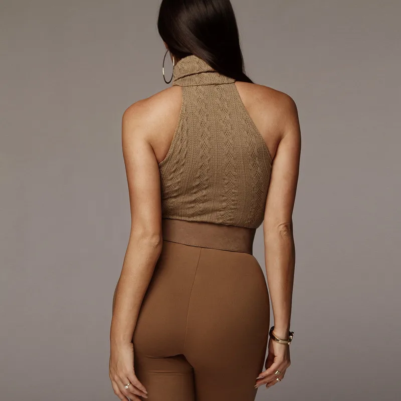 2019 New Women High Neck Sleeveless Bodycon Sexy Bodysuit Fashion Solid Slim Jumpsuit Party Club Casual Stretchy Playsuit |