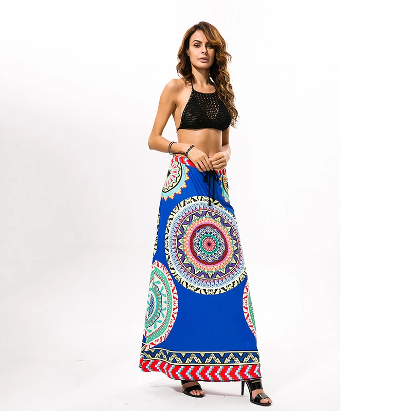 Женская винтажная Длинная пляжная юбка этническая макси с высокой талией и