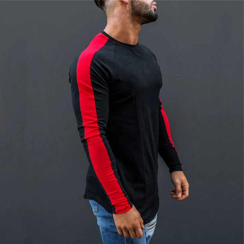UplzCoo 2019 Harajuku Fitness Sports Men long sleeve T-Shirts Patchwork Cotton Tee Tops Women Spring Black Streetwear JA146 | Мужская