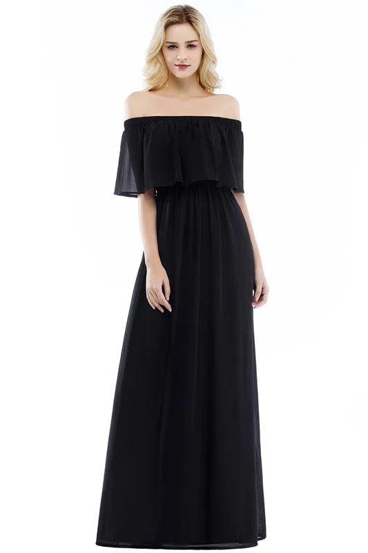 Robe de Soiree Longue сексуальное бордовое вечернее платье с открытой спиной и рукавом-крылышком недорогое разноцветное шифоновое вечернее платье Vestido de Festa - Цвет: Черный