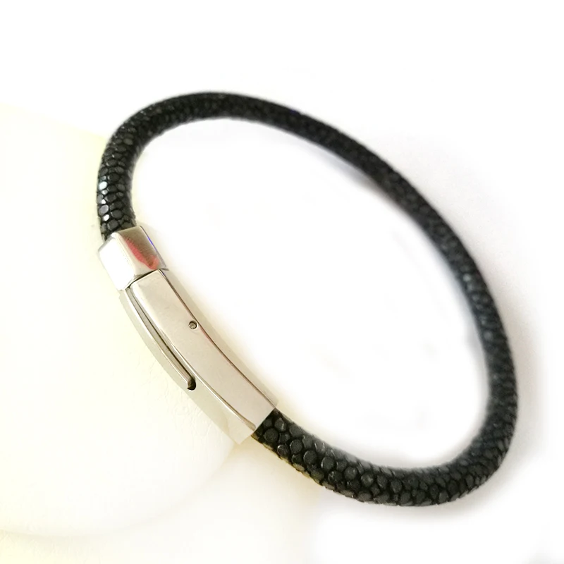 Роскошный кожаный браслет 5 мм из нержавеющей стали серебряные браслеты с