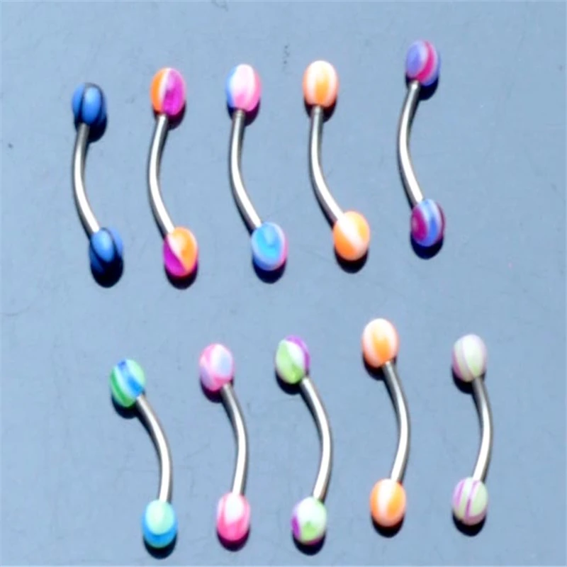 PINKSEE Lot 10pcs Stainless Steel Acrylic Ball Belly Button Navel Ring Stud Body Piercing Jewelry |