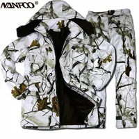 Winter Thermal Climbing Hiking Suit Snow White Camo Hunting Fishing Suit Waterproof Ghillie Suit Windproof CS Hooded Jacket Pant