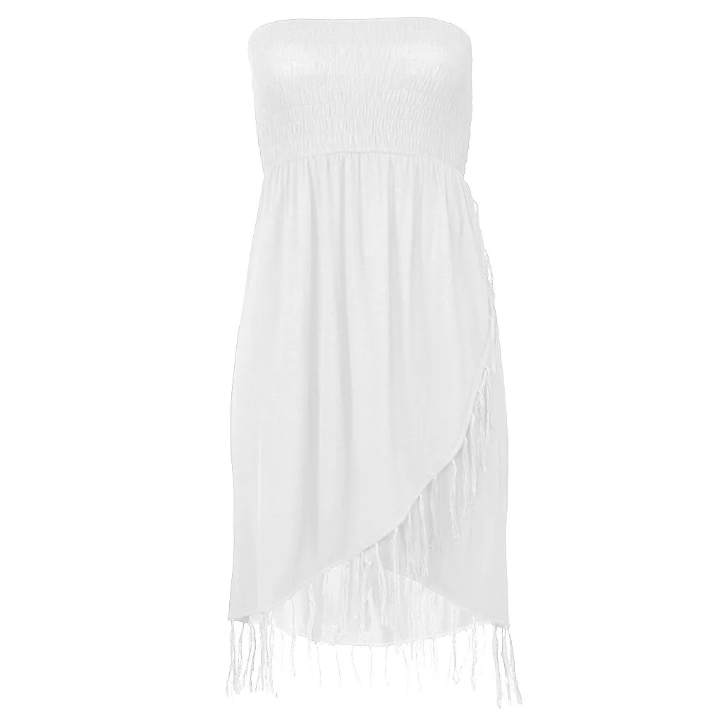 Женское сексуальное короткое платье с открытыми плечами Boho Пляжное однотонное