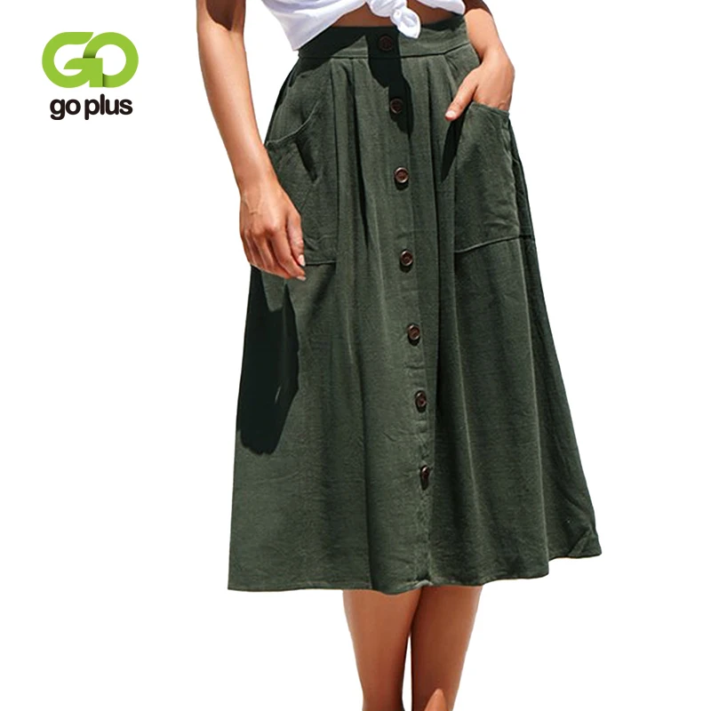 GOPLUS 2020 Summer Elegant Solid Skirts Women High Waist Buttons Maxi Skirt Lady Chic Vintage Party Streetwear Female | Женская одежда