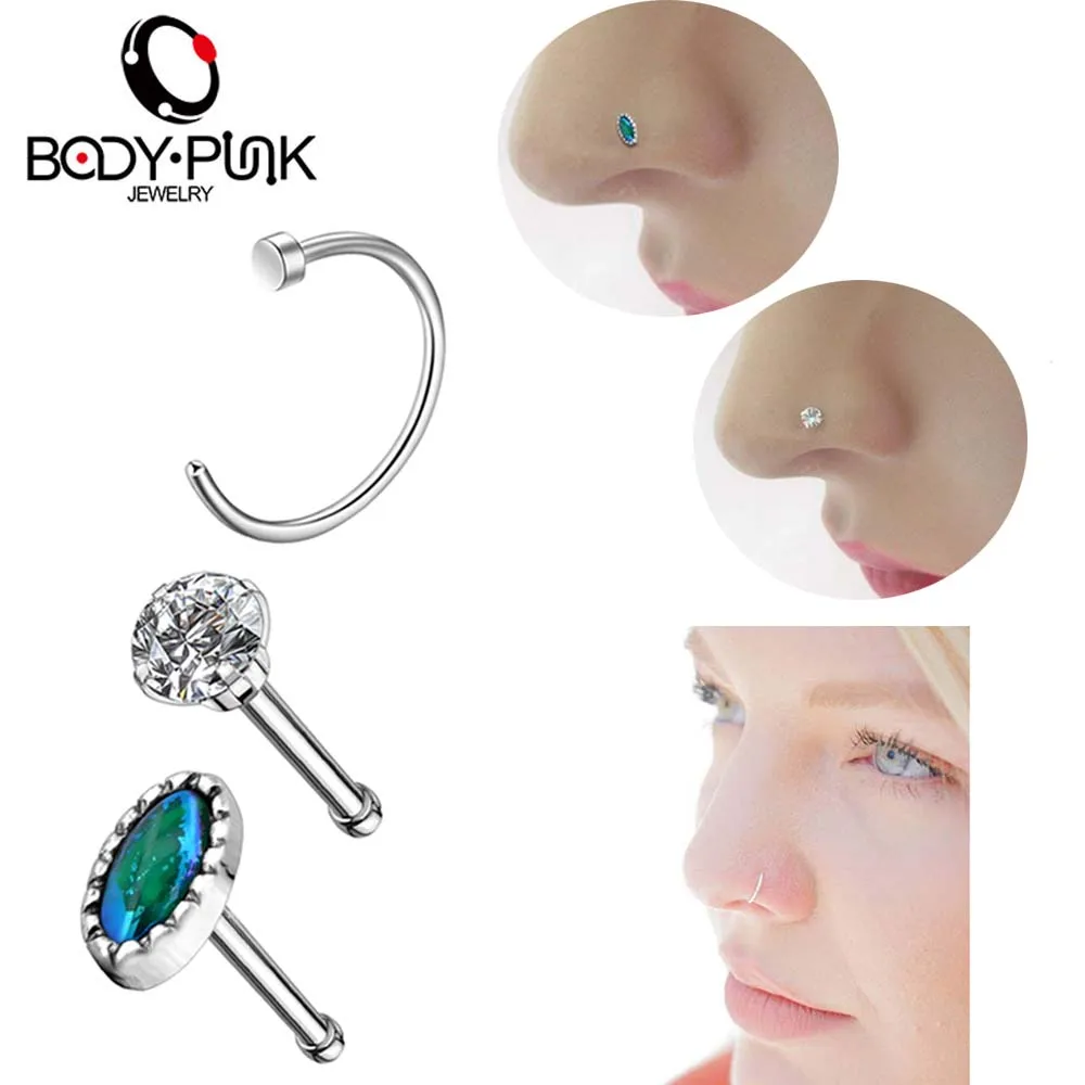 

Body Punk New Arrival 3Pcs/Set Nose Studs Ring 20G 0.8mm Surgical Steel Bar CZ Hoop Piercings Septum Nose Body Jewelry Crystal