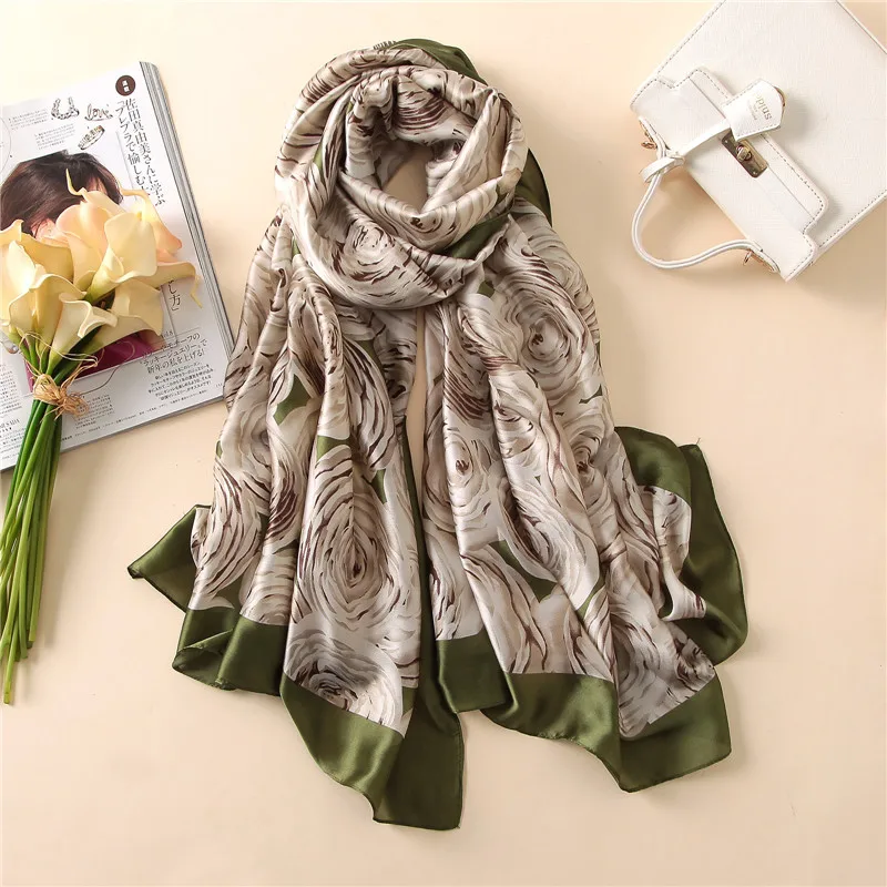 180*90 см роскошный бренд роза цветочный шелковая шаль шарф Высокое качество парео