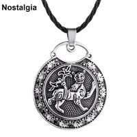 nostalgia animal jewelry lion necklace with flowers engraved round pendentif homme