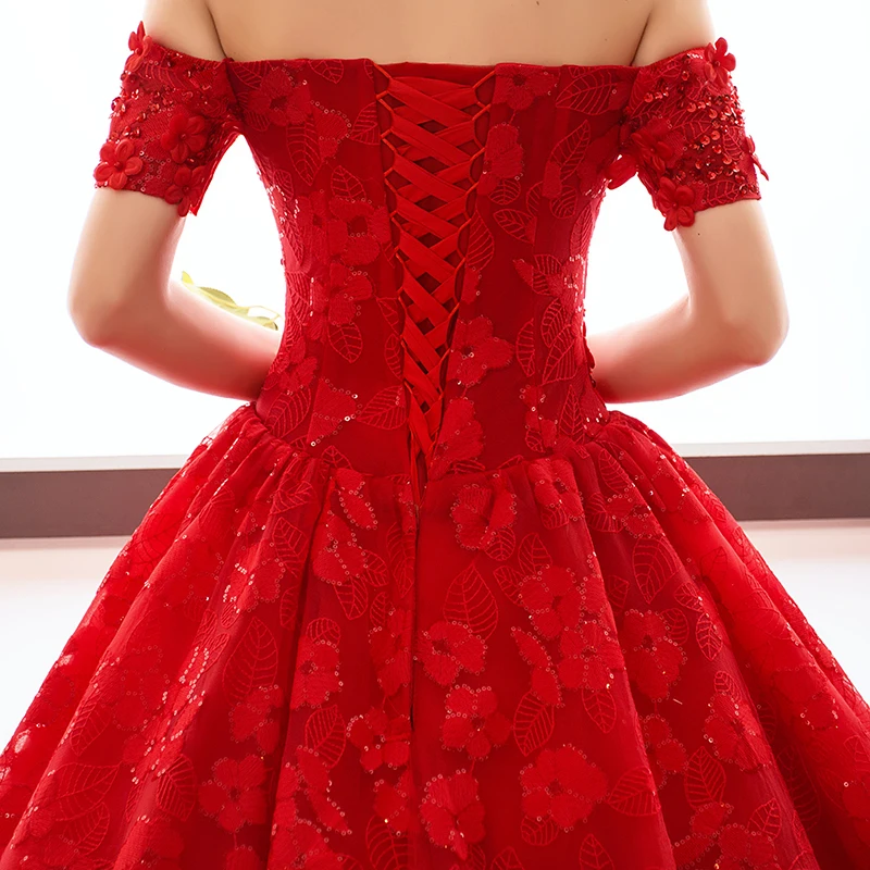 Vestido De Novia, новые элегантные свадебные платья, бальное платье с открытыми плечами, Красные Свадебные платья с рукавами, Robe De Mariage
