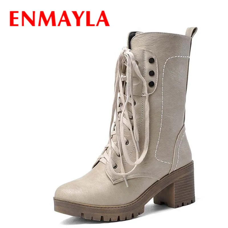 

ENMAYLA New Boots Winter Women Mid-Calf Boots Fashion Elegant High Heels Modern Concise Short Shoes Women Round Toe Knight Boots