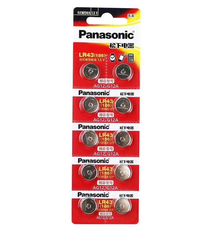 

250PCS/LOT Panasonic AG12 LR43 186 0%Hg for Watches Toys 1.5V Button Coin Cell Alkaline Battery Batteries For calculator 0%Hg