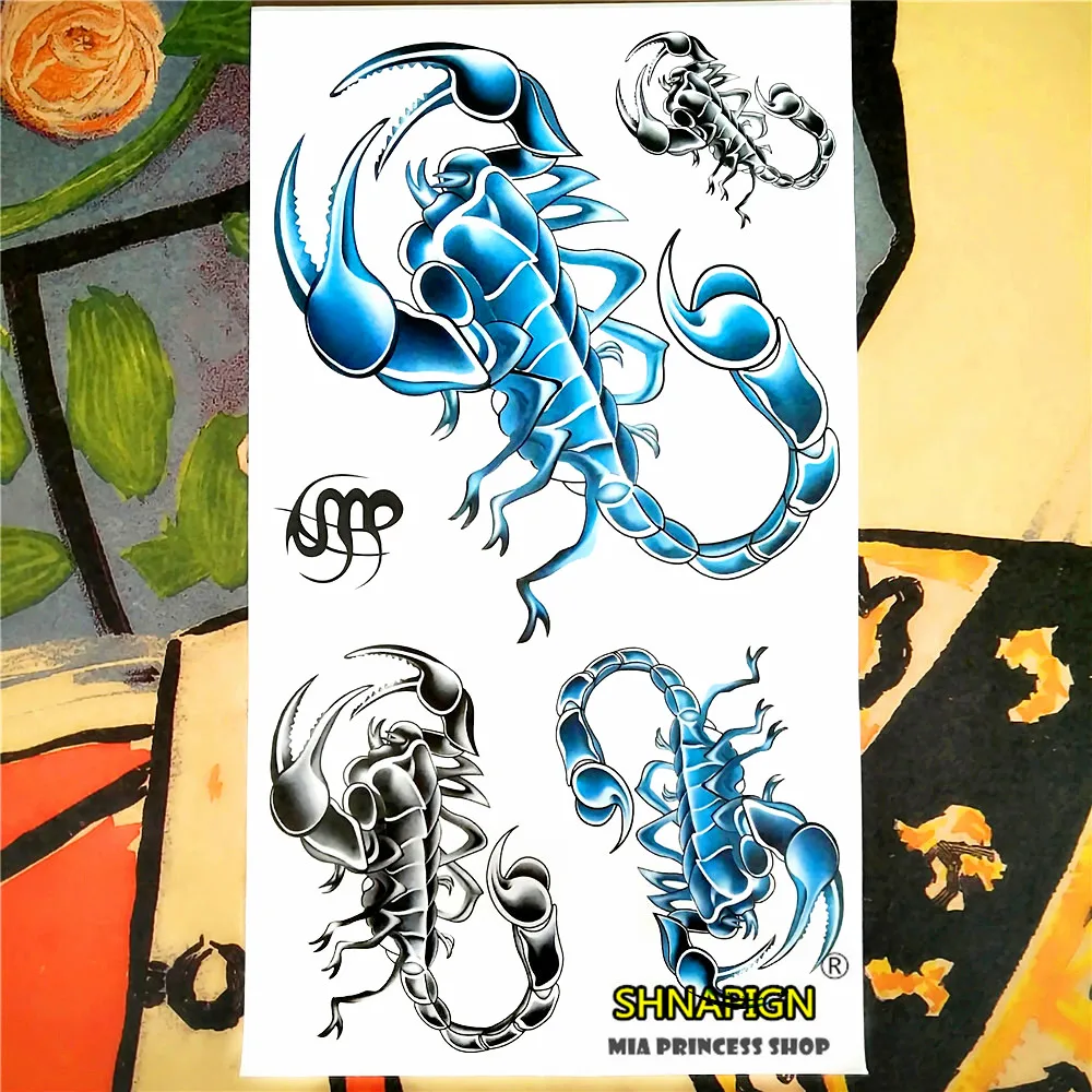 SHNAPIGN синяя Серебряная Скорпион временная татуировка боди-арт Татуировка на руку