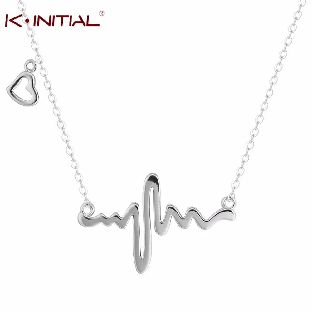 

Kinitial Silver Color Lifeline Pulse Jewelry Heartbeat ECG Necklace Heart Pendants Necklaces For Women Statement Bijoux