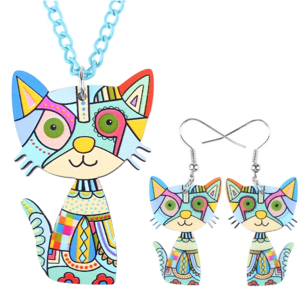 Комплект ювелирных изделий Newei с подвеской в виде кошки длинные серьги-капли