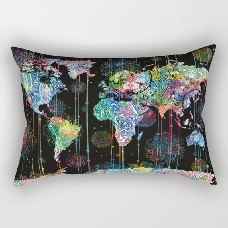 

Creative Different color world map pattern rectangle pillow case pillow cover
