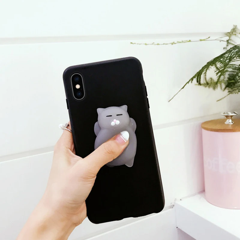 Чехол Overfly 3D Cat для iPhone XR XS X Max Милые силиконовые чехлы с мультяшным котом 6 7 6S 7S