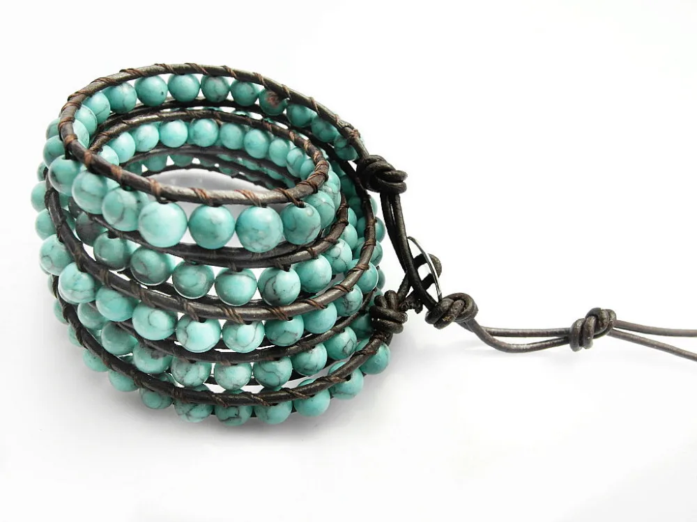 6 мм синий браслет с бусинами из натурального камня новый дизайн кожаный ручной