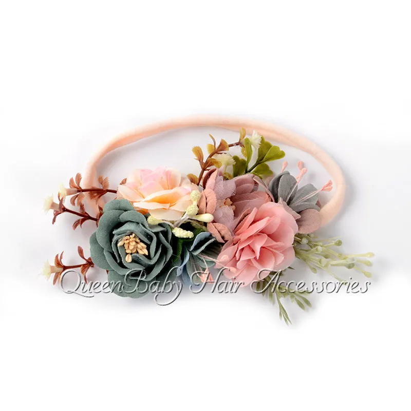 Искусственный цветок нейлоновая повязка на голову для новорожденных с цветами и