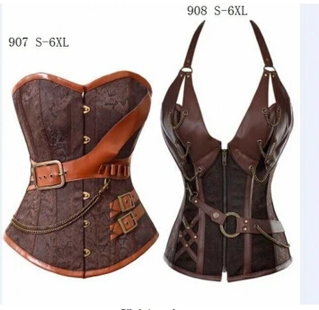 

plus size S-6XL Hot 2016 Bustiers Steel Boned Steampunk Leather Corset Vintage Leather Corset For Waist slim free shipping