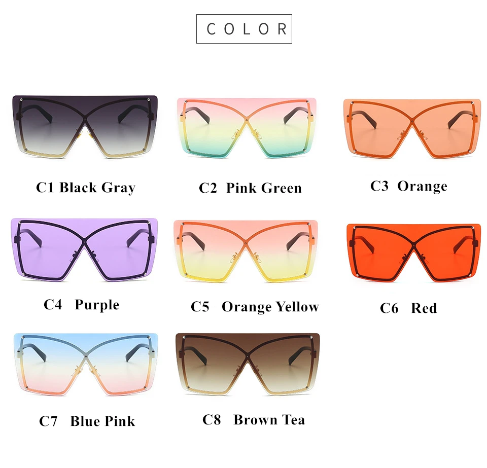 Italian Luxury Gradient Sunglasses Women Trendy Brand One Piece Sun Glasses Rimless Oversized Frame Female Shades UV400