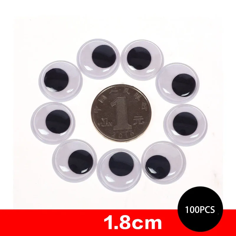 Black and white1.8cm Самоклеющиеся пластиковые глаза куклы для игрушек, глаза Googly, используемые для поделок, аксессуары для кукол 6 мм/8 мм/10 мм/12 мм/15 мм/18 мм/20 мм - Цвет: Black and white1.8cm