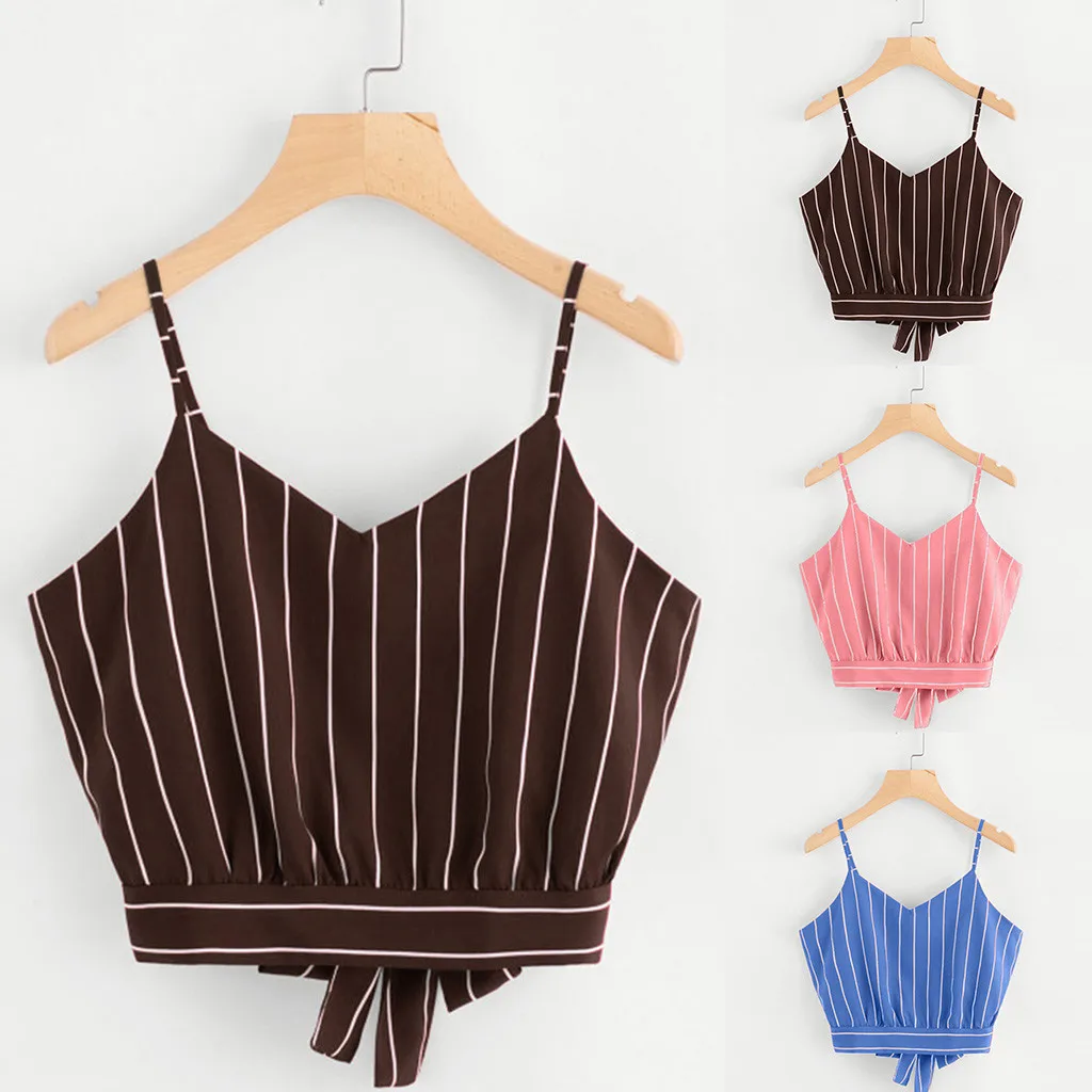 Хит женский укороченный топ в полоску с v образным вырезом Женская Удобная