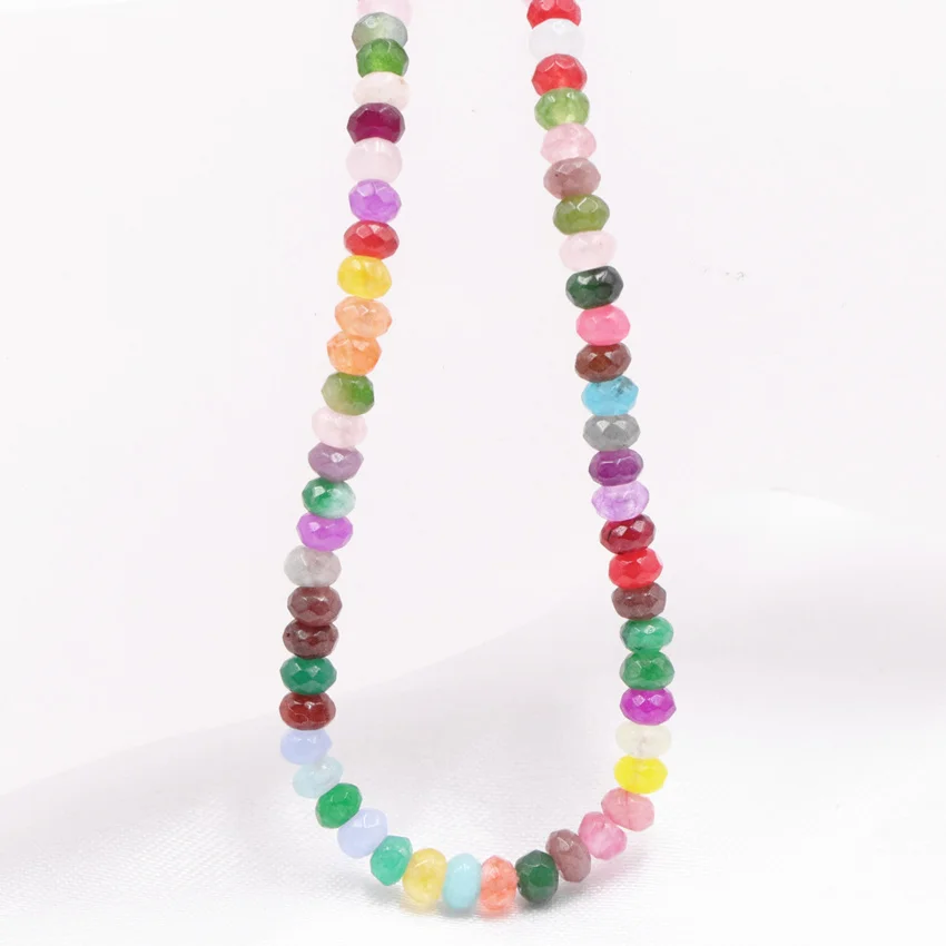

Statement Choker Necklace for Women Multi Natural Stone Jades Beads Collare Chain Necklaces 2x4mm Abacus Torque Jewelry 18" A814