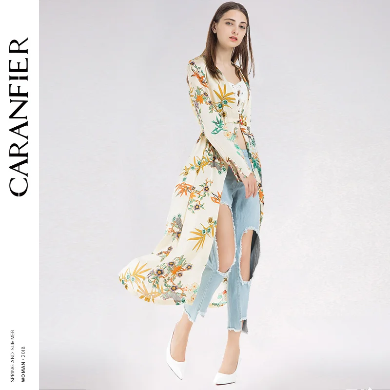 CARANFIER/Летнее белое кимоно красивое платье средней длины с цветком модное рубашка