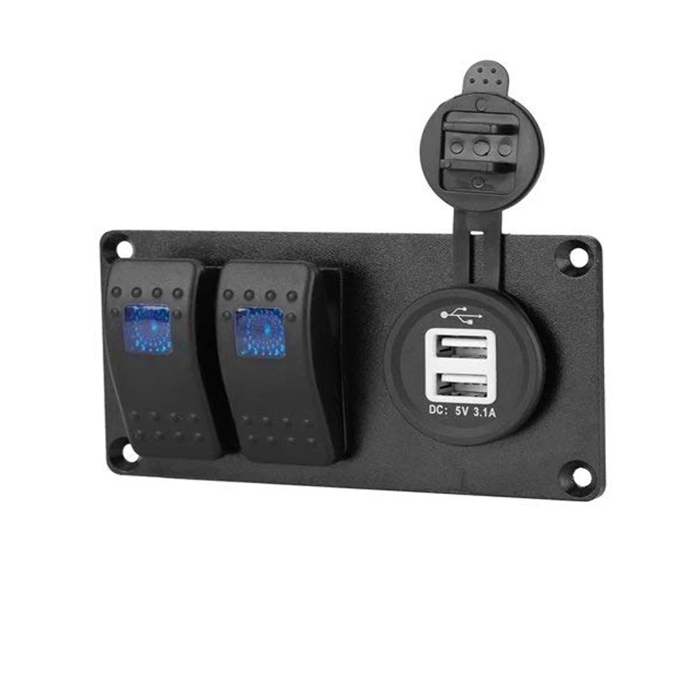 5 Pin 2 Gang переключатель Панель 12 24 V Dual USB Зарядное устройство 3.1A Водонепроницаемый