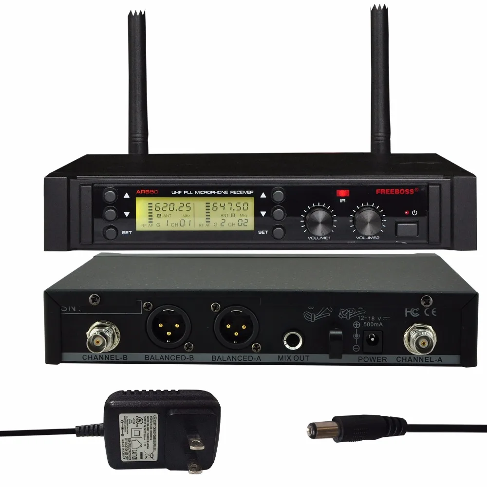 FREEBOSS AR650 UHF Беспроводная микрофонная система двухканальный ИК частотный микрофон