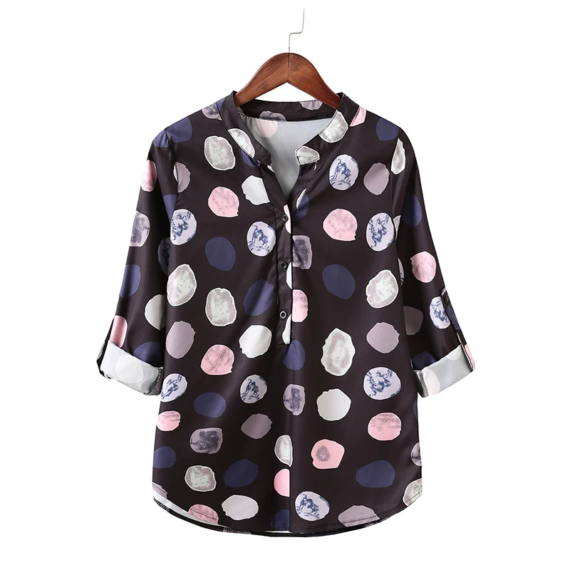 Dioufond горошек сращены женский рубашка Повседневное Стенд воротник блузки Для