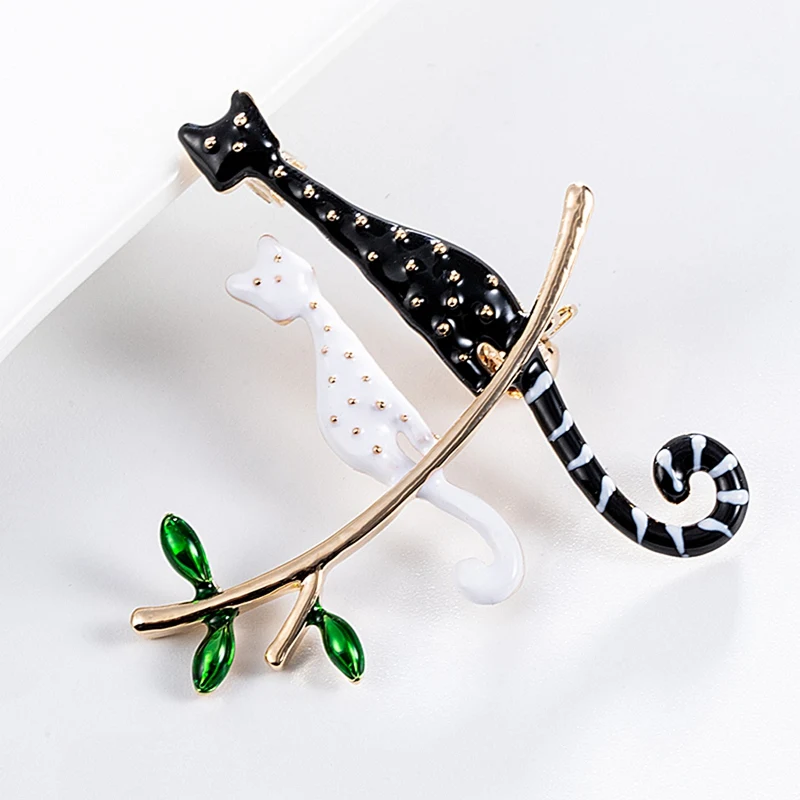 Cartoon Two Cats Shape Brooches Black Enamel Jewelry For Women Kids Coat Dress Collar Pins Party Accessories Gifts | Украшения и