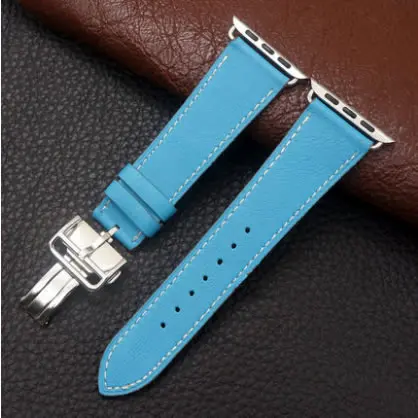 Sky Blue Ремешок из натуральной кожи для Apple Watch, серия 4, браслет, ремешок для часов Apple Watch, ремешок серии 1, 2, 3, iWatch herm, ремни - Цвет ремешка: Sky Blue