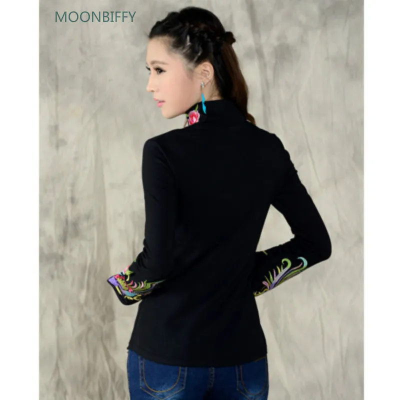 Рубашка в китайском стиле для беременных женщин осенняя Этническая черная белая